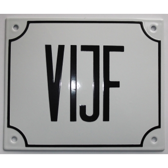 Huisnummerbord 18x15 nummers in letters 'VIJF'